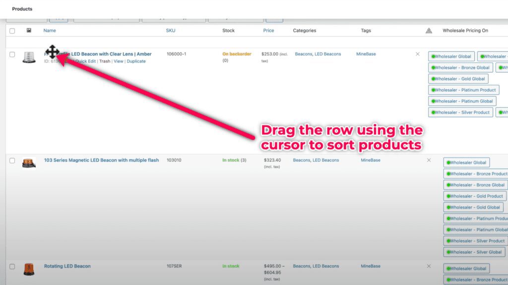 Drag the product to sort the order.