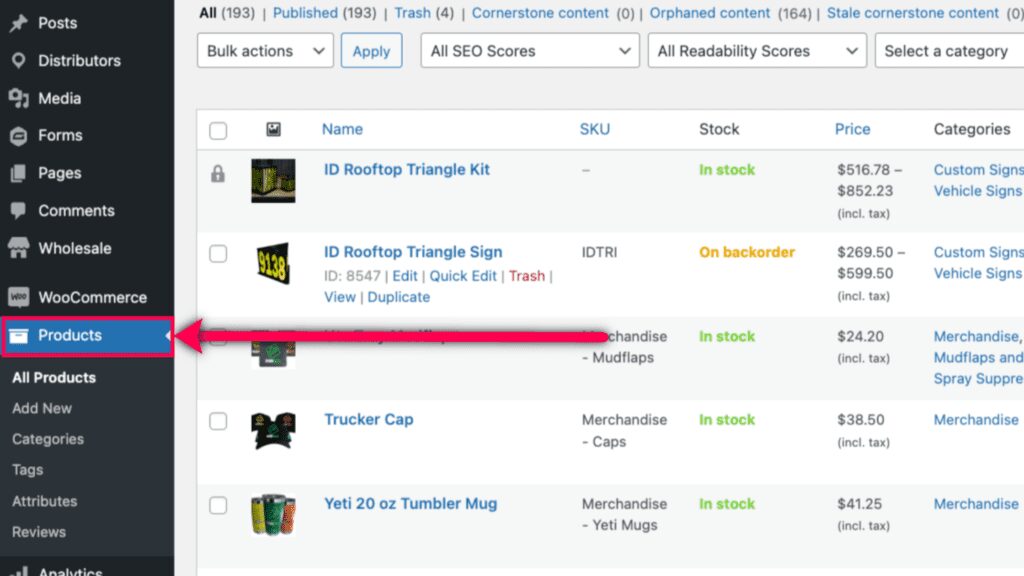 Product list inside WooCommerce
