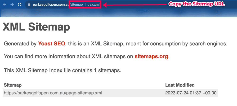 Copy the sitemap URL.