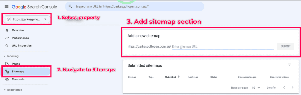 Navigate to Sitemaps inside the Google search console.