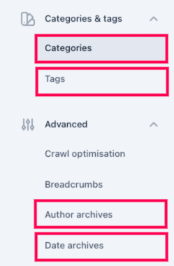 Other content types Yoast settings.