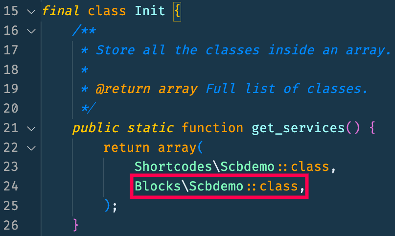 Register the Scbdemo block Class in the Init file.