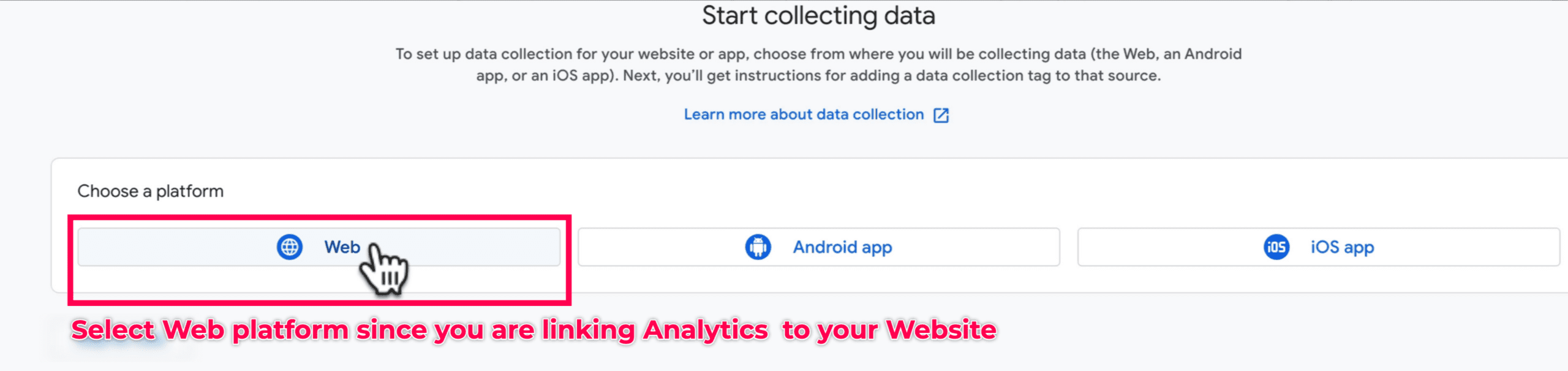 Set up web data collection in Google Analytics