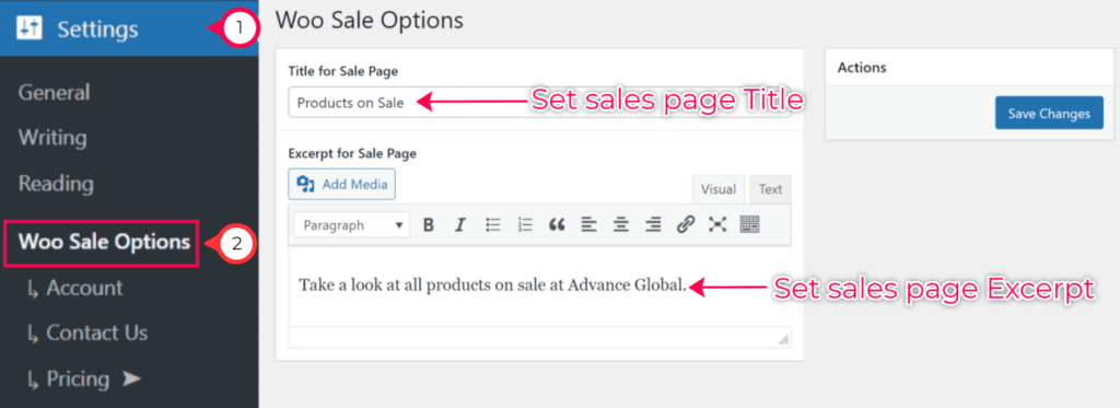 Plugin options for the Easy Sales Page plugin