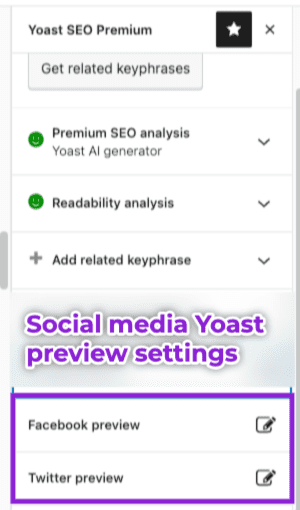 Social media preview settings for a post.