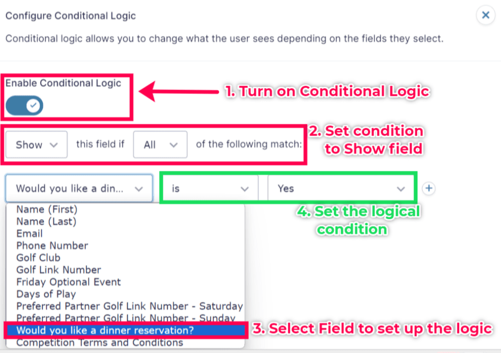How to set conditional logic on a field