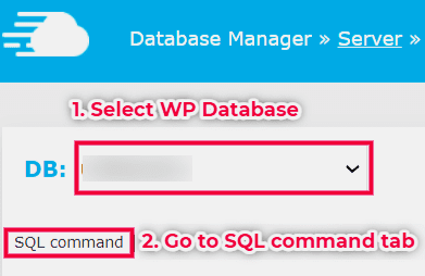 SQL command tab inside Cloudways DB manager