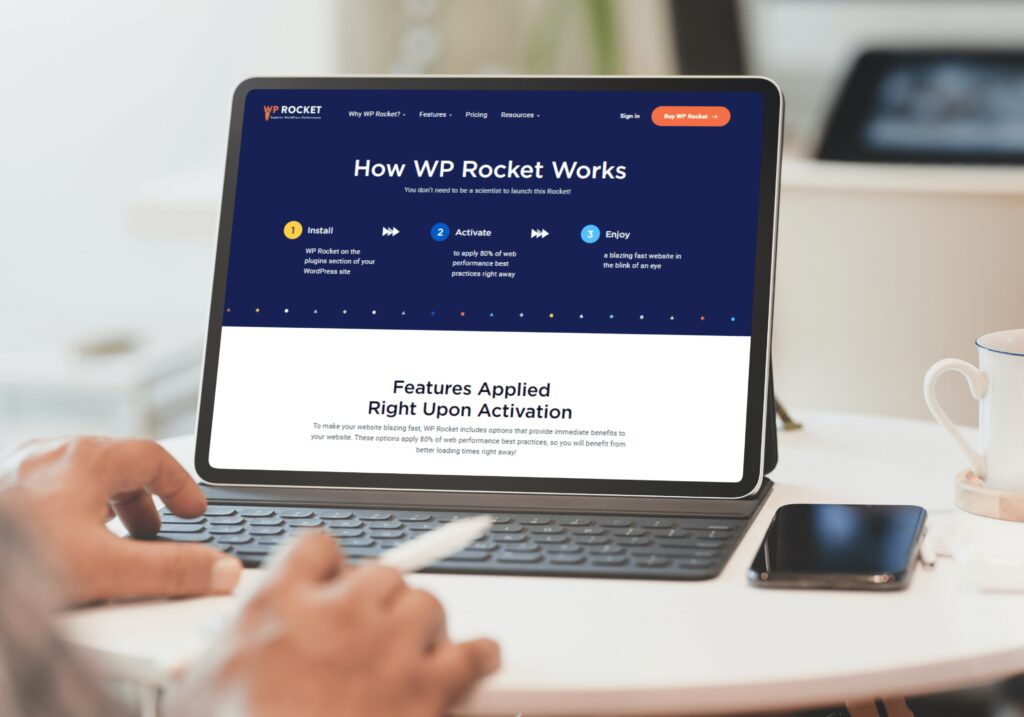 WP Rocket homepage on tablet