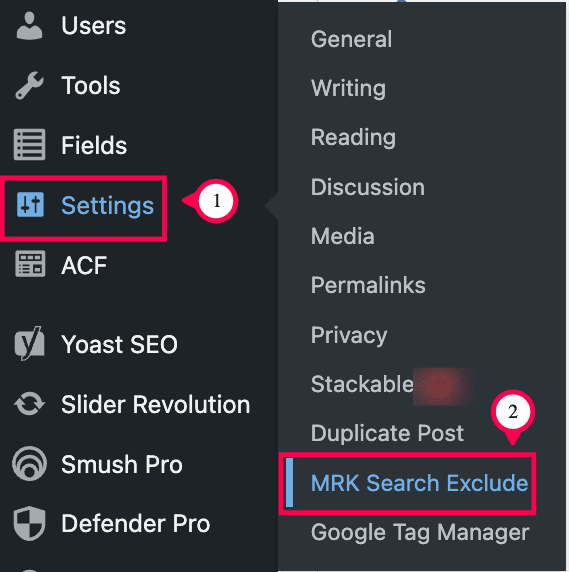 How to access the MRK Search Exclude settings page