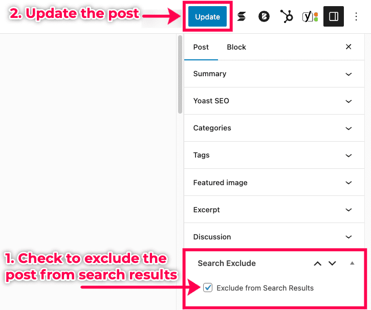How to exclude a post from search inside the Editor