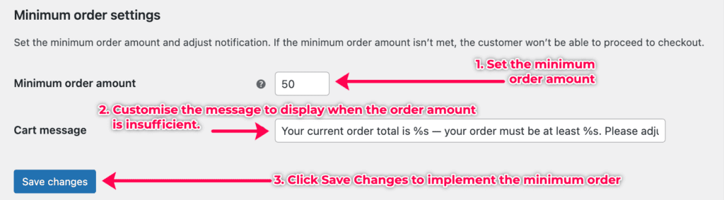 Adding a lowest limit amount order inside WooCommerce settings.