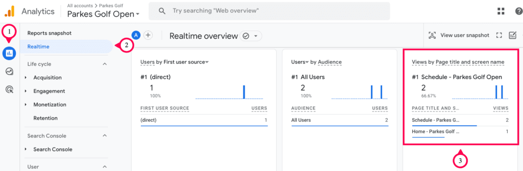 Confirm real time reports from Google Analytics