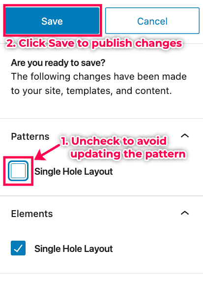 Uncheck option to update the pattern