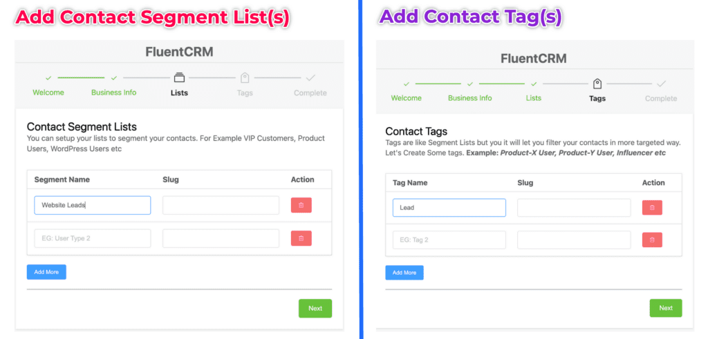 Add Fluent CRM lists and tags