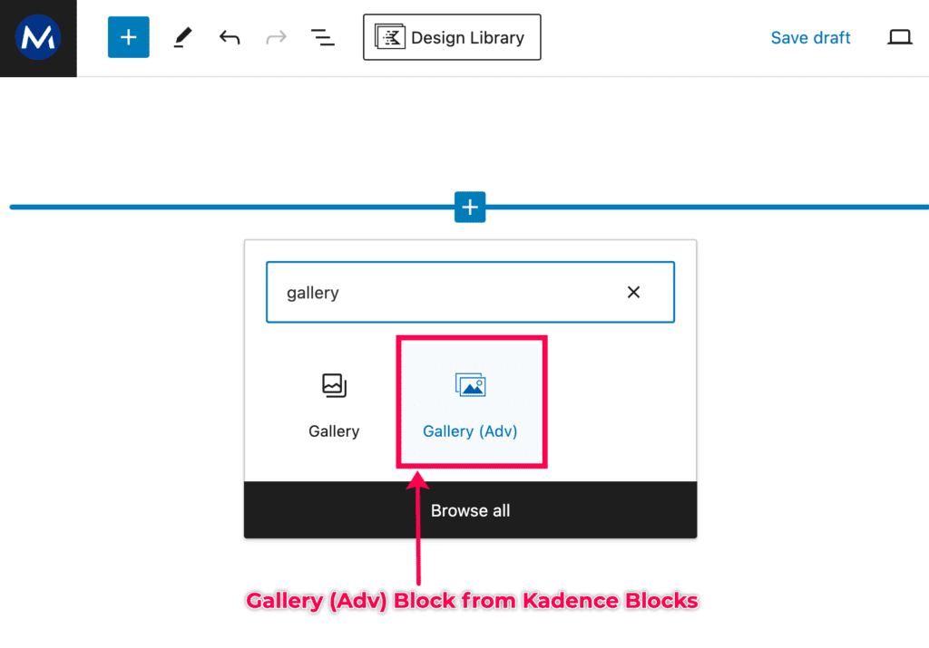 How to add the Gallery (Adv) block to a page.