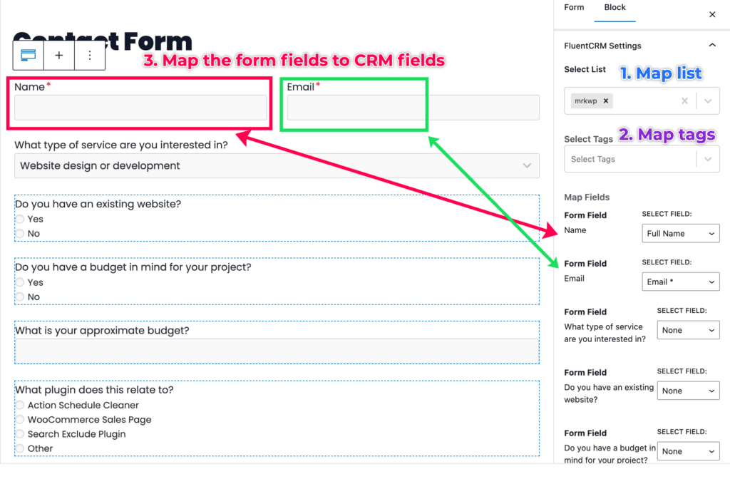 Mapping Kadence form fields to Fluent CRM