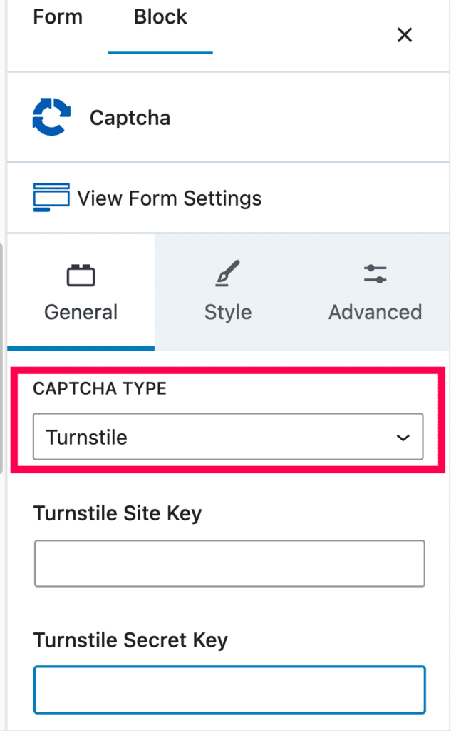 Set the CAPTCHA type to Cloudflare Turnstile