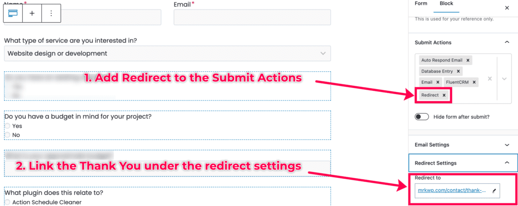 Kadence Sidebar for Redirect Settings