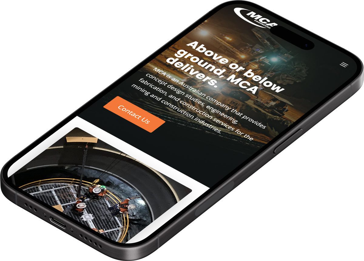 Mockup of MCA home page on a mobile phone