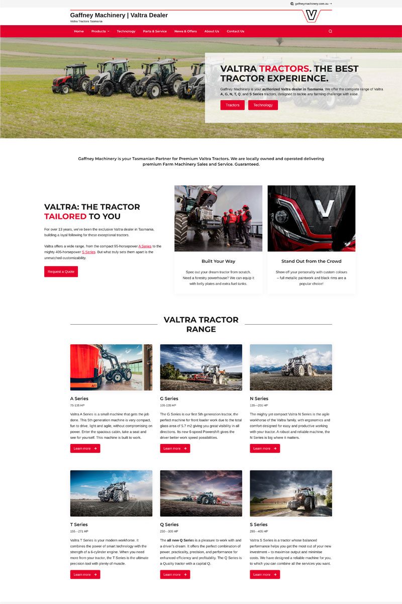 Gaffney Valtra Home Page Screenshot