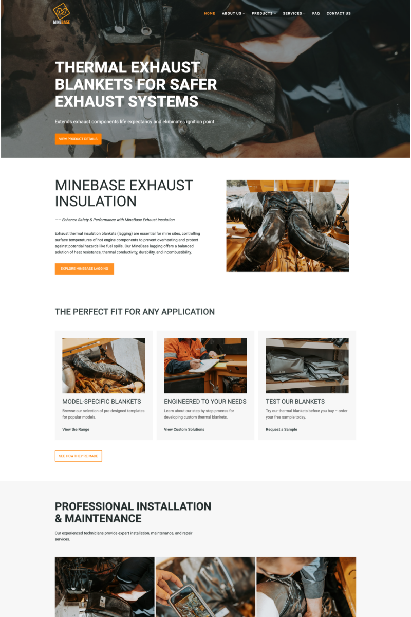 Thermal Exhaust Blankets website - home page screenshot