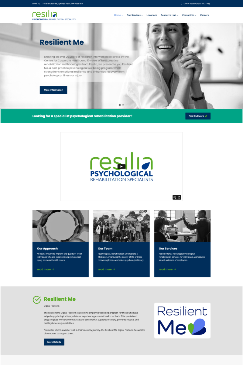 Resilia website website - home page screenshot