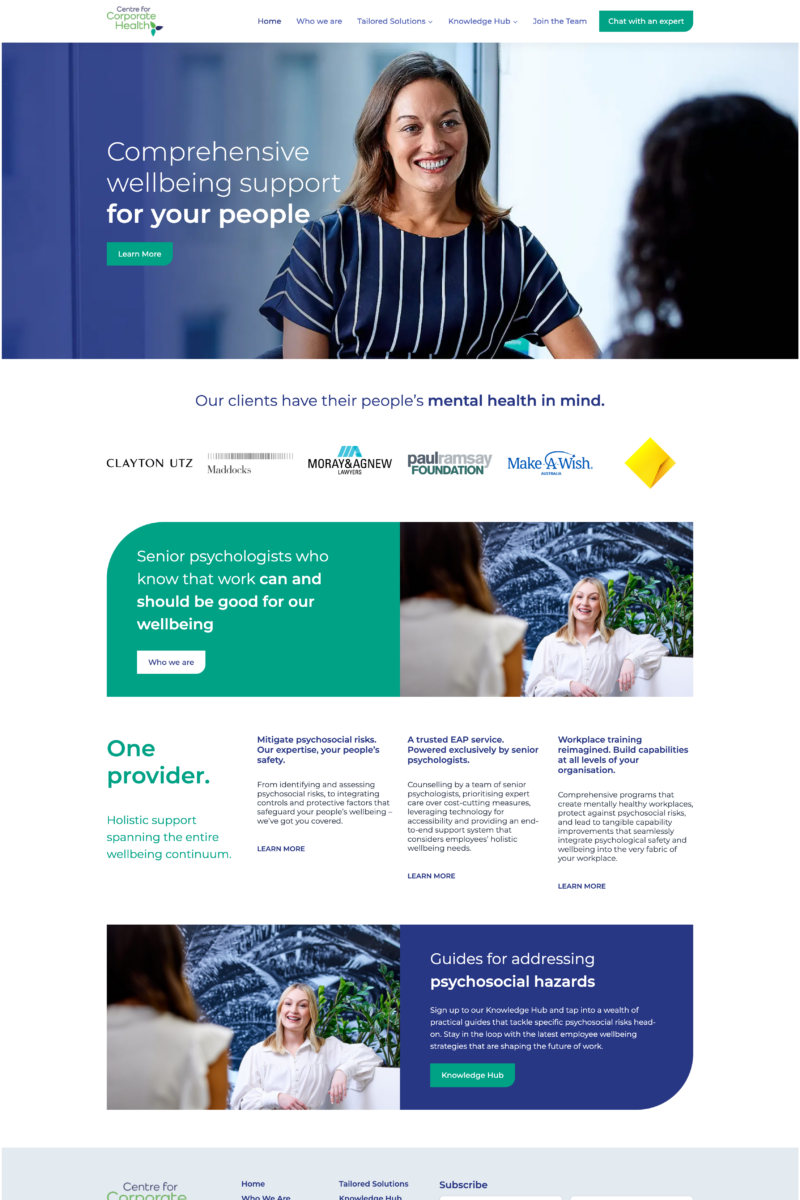 Centre for Corporate Health website - home page screenshot